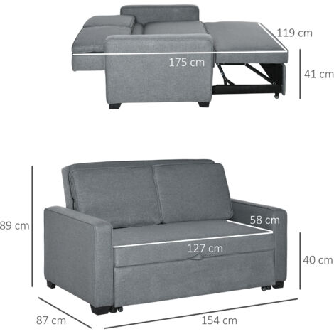 HOMCOM 2 Seater Sofa Bed Click Clack Couch Sleeper for Living Room Grey