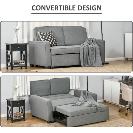 HOMCOM 2 Seater Sofa Bed Click Clack Couch Sleeper for Living Room Grey