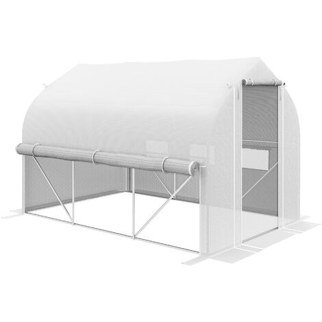 Outsunny Walk-in Tunnel Greenhouse, Roll Up Sidewalls, Mesh Door 3 x 2m