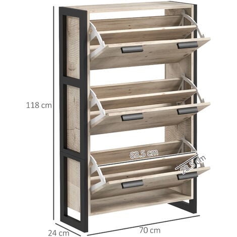 HOMCOM Entryway Shoe Cabinet with 3 Flip Drawers Adjustable Shelves Wood Handles
