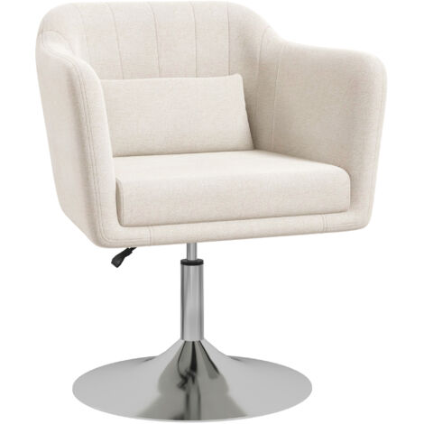 HOMCOM Stylish Retro Linen Swivel Tub Chair Steel Frame Cushion Seat Cream White (1/5)