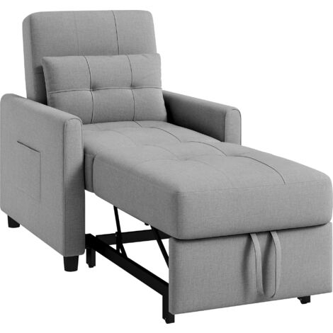 HOMCOM Folding Chair Bed, Fold Out Bed with Pillow and Side Pockets Grey