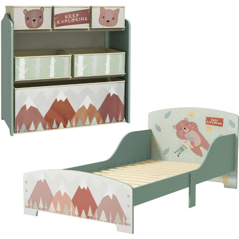 ZONEKIZ Cute Animal Design Kids Bedroom Furniture Set for Ages 3-6 Years, Green