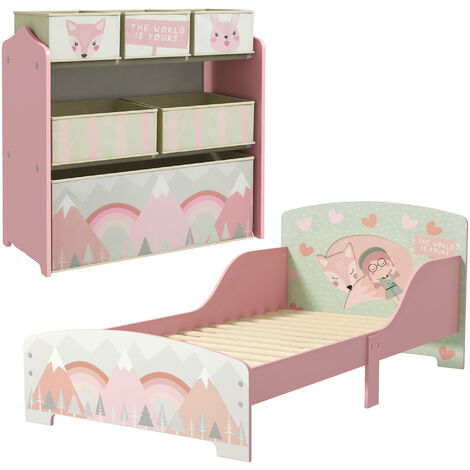 ZONEKIZ Cute Animal Design Kids Bedroom Furniture Set for Ages 3-6 Years, Pink