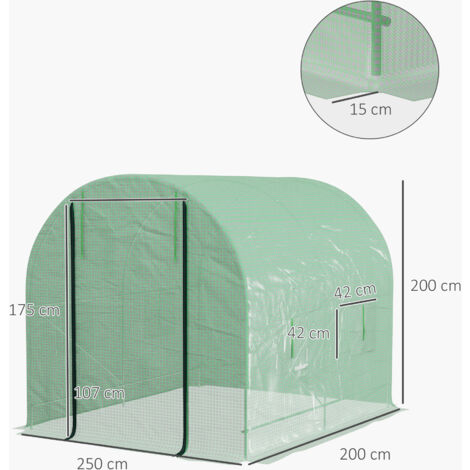 Outsunny 3.5 x 2m Walk-In Polytunnel Greenhouse, with Steel Frame 2.5 x 2m