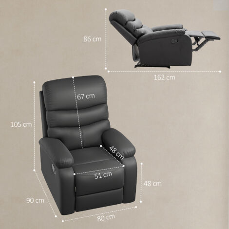 HOMCOM Manual Recliner Chair Armchair for Living Room with Footrest Black