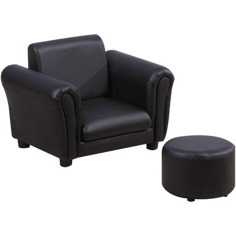 HOMCOM Kids Sofa Set Toddler Chair Children Couch Seating Armchair w/ Footstool Black
