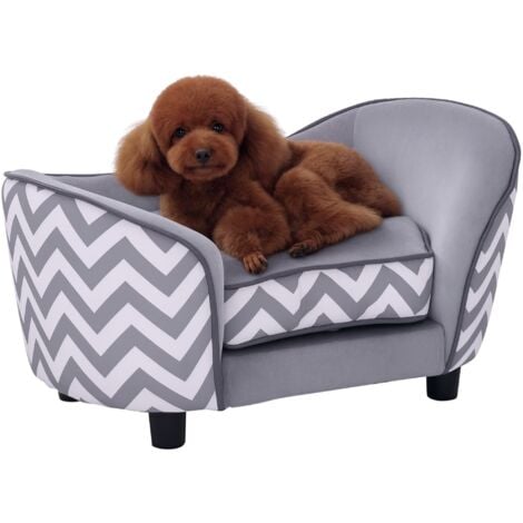 PawHut Dog Sofa Pet Couch for XS Dogs w/ Removable Sponge Padded Cushion - Grey