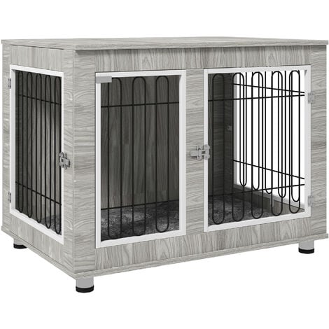 PawHut Dog Crate Furniture, Dog Crate End Table w/ Soft Cushion, Double Door