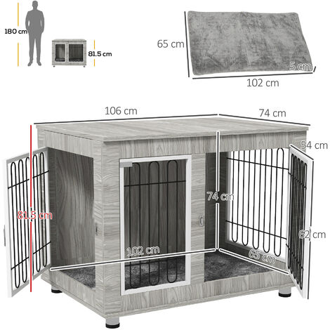 PawHut Dog Crate Furniture, Dog Crate End Table w/ Soft Cushion, Double Door