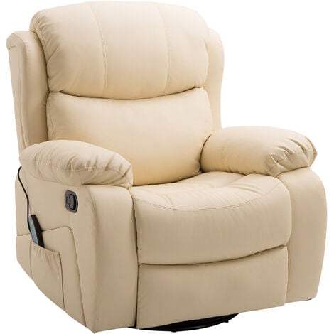 HOMCOM PU Leather Recliner Chair with Massage and Heat Swivel Rocking ...