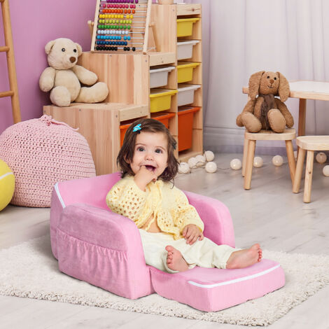 HOMCOM 2 In 1 Kids Sofa Chair Bed Folding Couch Flannel Foam for 3-4 years Pink