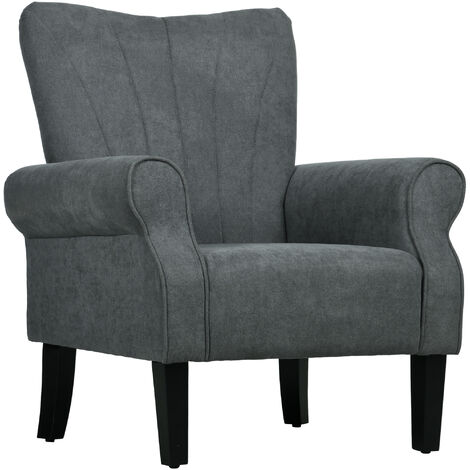 HOMCOM Armchair, Upholstered Modern Accent Chair with Wood Legs Grey (1/5)