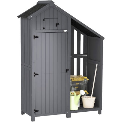 Outsunny  Fir Garden Storage Shed With Shelves Log Rack, For Garden Tools