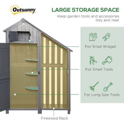 Outsunny  Fir Garden Storage Shed With Shelves Log Rack, For Garden Tools