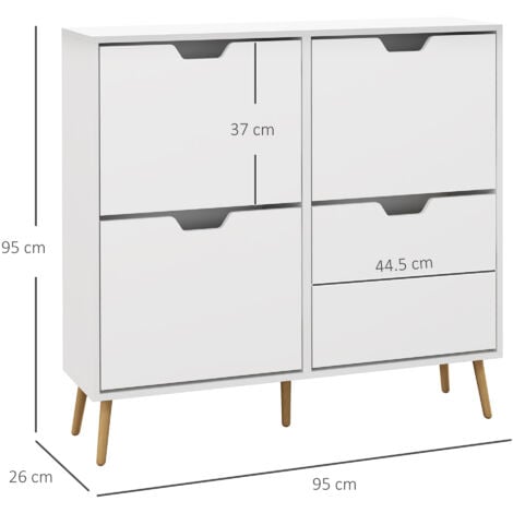 HOMCOM Shoe Storage Cabinet with 4 Flip Drawers for 16 Pairs of Shoes White