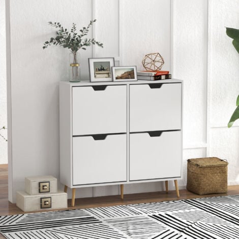 HOMCOM Shoe Storage Cabinet with 4 Flip Drawers for 16 Pairs of Shoes White