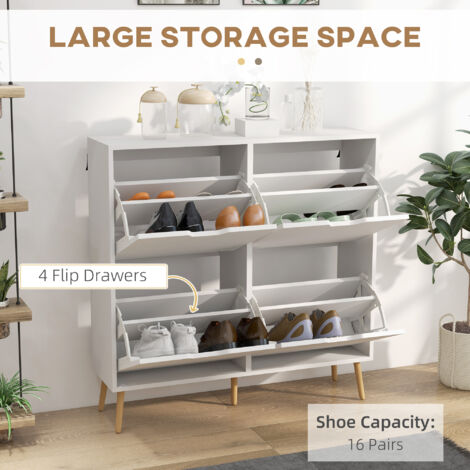 HOMCOM Shoe Storage Cabinet with 4 Flip Drawers for 16 Pairs of Shoes White