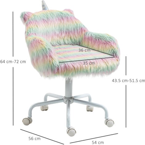 Vinsetto Faux Fur Unicorn Desk Chair Fluffy Home Office Chair with Armrests