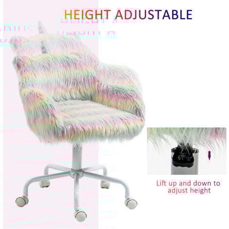 Vinsetto Faux Fur Unicorn Desk Chair Fluffy Home Office Chair with Armrests
