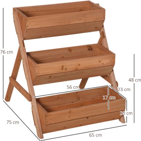 Outsunny 3 Tier Raised Garden Bed Wooden Elevated Planter Box Kit Brown