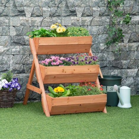 Outsunny 3 Tier Raised Garden Bed Wooden Elevated Planter Box Kit Brown