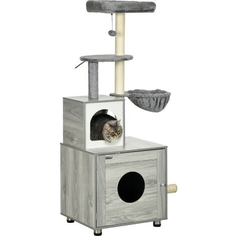 PawHut Cat Litter Box Enclosure, with Cat House, Bed, Scratching Posts, Platform (1/5)