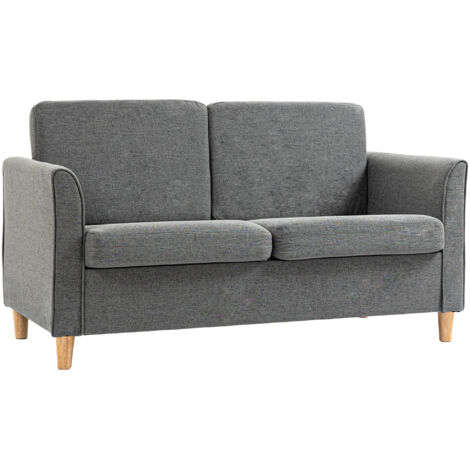 HOMCOM Double Seat Sofa Linen Upholstery Loveseat Couch w/ Armrests Grey
