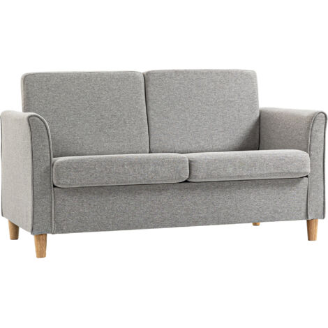 HOMCOM Double Seat Sofa Linen Upholstery Loveseat Couch w/ Armrests Light Grey