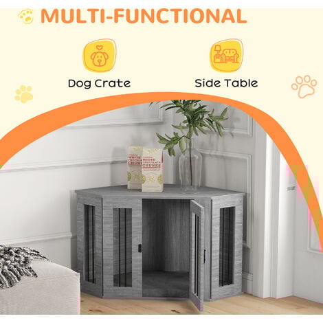 PawHut Dog Crate Furniture for Medium Dogs w/ Cushion, Large Door Grey