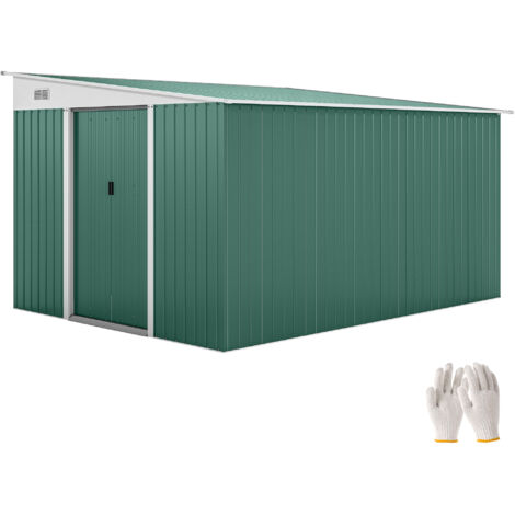 Outsunny 11.3x9.2ft Steel Garden Storage Shed w/ Sliding Doors & 2 Vents Green