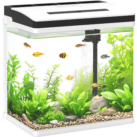 PawHut Aquarium Glass Fish Tank w/ Filter, LED Lighting, Water Pump 30.5H x 29L x 20Wcm