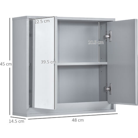 thumbnail image 2 of Kleankin Bathroom Wall-Mounted Mirror Cabinet With Double Door & Adjustable Shelves - White, 54cm X 15cm X 55cm, Modern 2 of 5