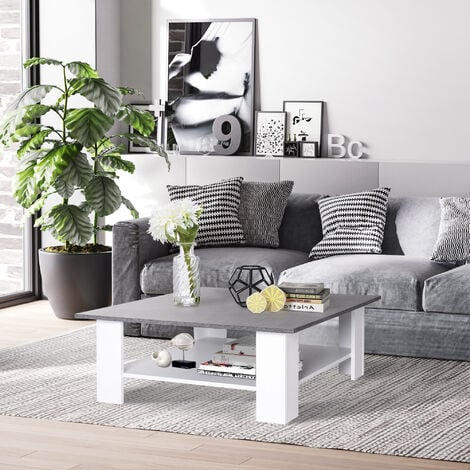 HOMCOM Vintage Coffee Table Square 2 Tier Side End Desk Indoor Living Room