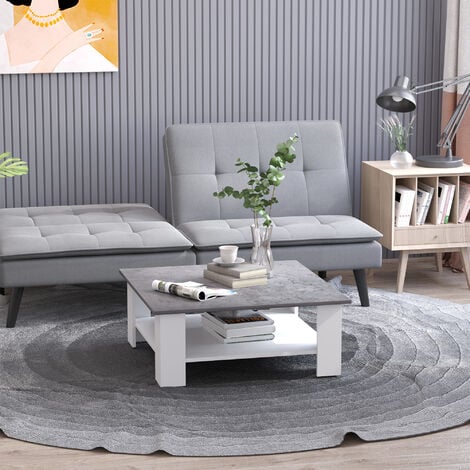 HOMCOM Vintage Coffee Table Square 2 Tier Side End Desk Indoor Living Room