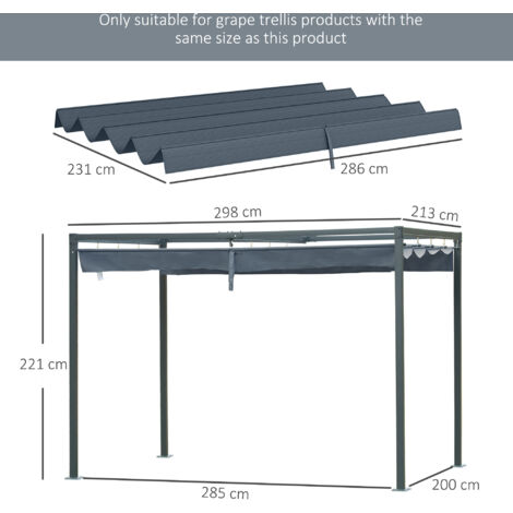 Outsunny Pergola Sun Shade Cover Roof Replacement for 2.85 x 2m Pergola Grey