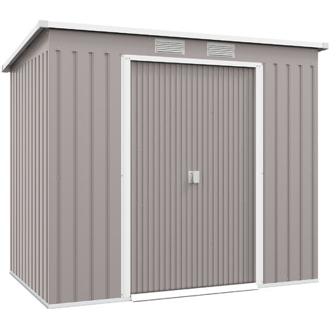 Outsunny 7 x 4ft Metal Garden Storage Shed w/ Double Door & Ventilation Grey