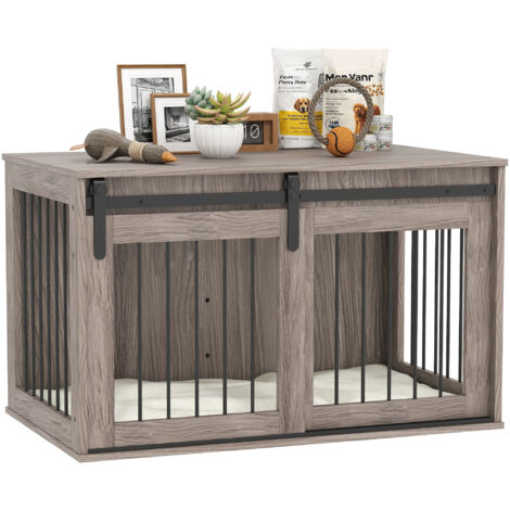 PawHut Dog Crate Furniture with Removable Cushion, for Medium Dogs - Brown L