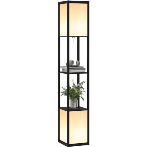 HOMCOM Shelf Floor Lamp with Dual Light, for Living Room, Bedroom Black