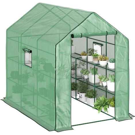 Outsunny Walk-in Outdoor Green House with Door and Mesh Windows Green