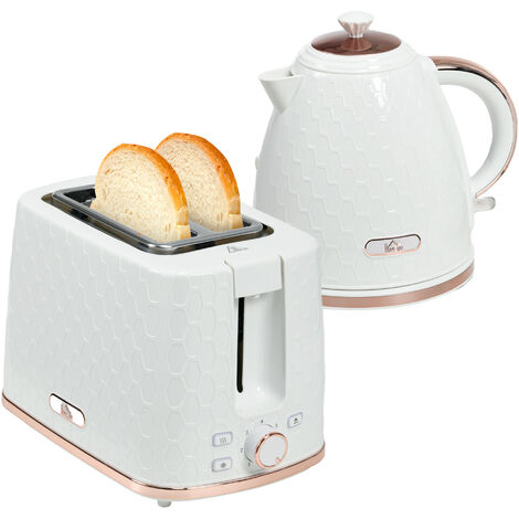 HOMCOM Kettle and Toaster Set 1.7L Fast Boil Kettle & Toaster Set White