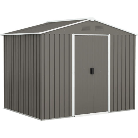 Outsunny Garden Storage Shed with Double Sliding Door Outdoor Light Grey