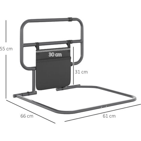HOMCOM Folding Bed Rail for Elderly Safety Bed Assist Bar w/ Pocket for Adults