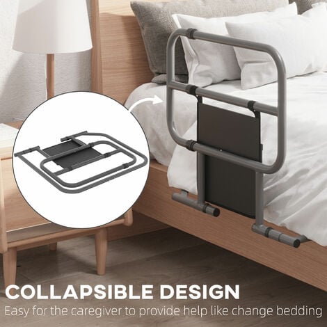 HOMCOM Folding Bed Rail for Elderly Safety Bed Assist Bar w/ Pocket for Adults