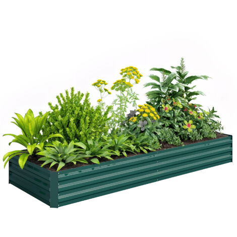 Outsunny Galvanised Raised Garden Bed Metal Planter Box with Open Bottom Green (1/5)