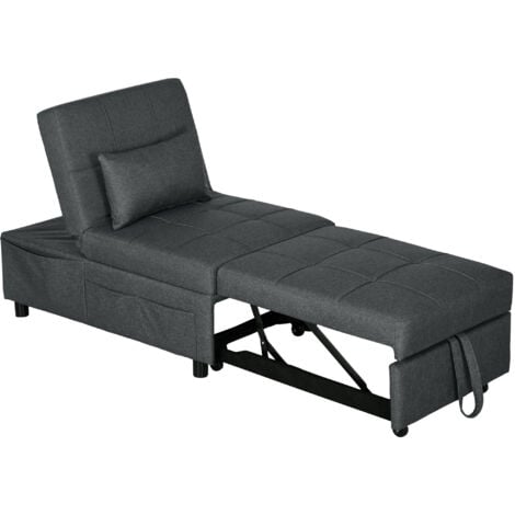 HOMCOM Folding Sofa Bed Adjustable Single Sleeper w/ Pillow Side Pocket Grey