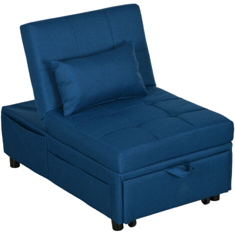 HOMCOM Folding Sofa Bed Adjustable Single Sleeper w/ Pillow Side Pocket Blue