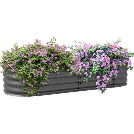 Outsunny Galvanised Raised Garden Bed Planter Box with Safety Edging Dark Grey