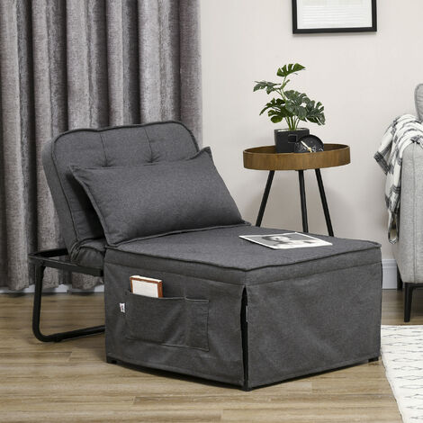HOMCOM Folding Sleeper Chair Bed with Pillow and Side Pockets Charcoal Grey