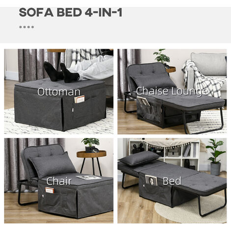 HOMCOM Folding Sleeper Chair Bed with Pillow and Side Pockets Charcoal Grey